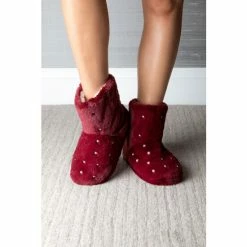 Pour Moi Red Pearl Trim Faux Fur Bootie Slipper