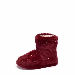 Pour Moi Red Pearl Trim Faux Fur Bootie Slipper -Pour Moi Shop unnamed file 4472
