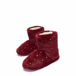 Pour Moi Red Pearl Trim Faux Fur Bootie Slipper -Pour Moi Shop unnamed file 4473