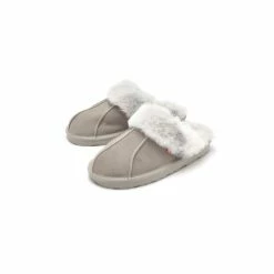 Pour Moi Grey Faux Fur Trim Suede Mule Slipper -Pour Moi Shop unnamed file 4482