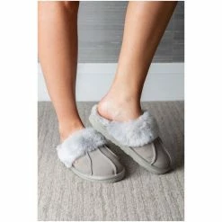 Pour Moi Grey Faux Fur Trim Suede Mule Slipper -Pour Moi Shop unnamed file 4484