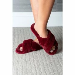 Pour Moi Red Faux Fur Crossover Slider Slipper