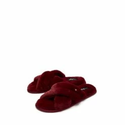 Pour Moi Red Faux Fur Crossover Slider Slipper -Pour Moi Shop unnamed file 4487