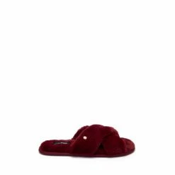 Pour Moi Red Faux Fur Crossover Slider Slipper -Pour Moi Shop unnamed file 4488