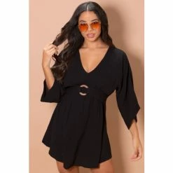 Pour Moi Black Crinkle Ring Detail Cover Up