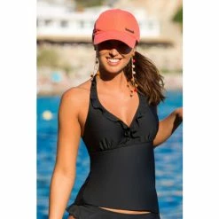 Pour Moi Black Splash Frill Underwired Halter Tankini Top