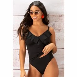 Pour Moi Black Space Frill Underwired Tankini