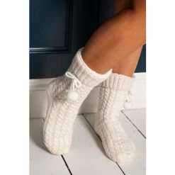Pour Moi Cream Cosy Cable Knit Slipper Sock