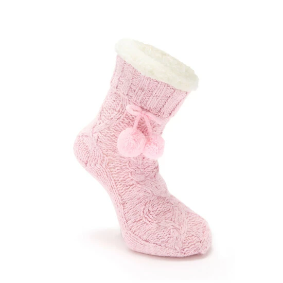 Pour Moi Pink Cosy Cable Knit Slipper Sock 2 Pour Moi Pink Cosy Cable Knit Slipper Sock - Image 2
