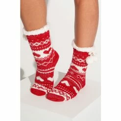 Pour Moi Red Fairisle Knit Cosy Slipper Sock