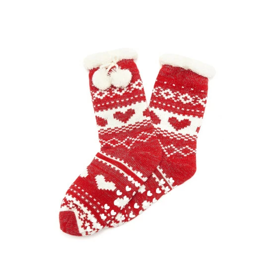 Pour Moi Red Fairisle Knit Cosy Slipper Sock 4 Pour Moi Red Fairisle Knit Cosy Slipper Sock - Image 4