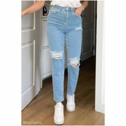 Pour Moi Blue Aubrey Ripped Denim High Waist Mom Jeans