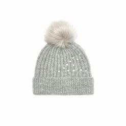 Pour Moi Grey Diamante Embellished Pom Beanie
