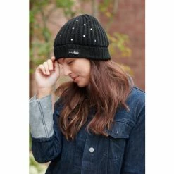 Alternative view of Pour Moi Black Diamante Logo Ribbed Beanie Hat