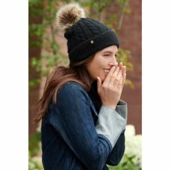 Alternative view of Pour Moi Black Cable Knit Contrast Pom Beanie Hat