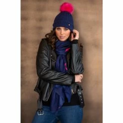 Alternative view of Pour Moi Blue Cable Knit Contrast Pom Beanie Hat
