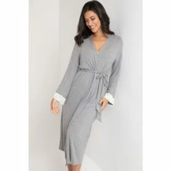 Pour Moi Grey Sofa Loves Lace Longline Soft Jersey Dressing Gown -Pour Moi Shop unnamed file 4921