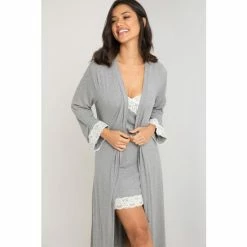 Pour Moi Grey Sofa Loves Lace Longline Soft Jersey Dressing Gown -Pour Moi Shop unnamed file 4922