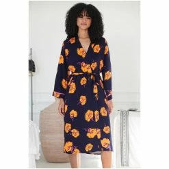 Pour Moi Blue Luxe Woven Twill Midi Dressing Gown