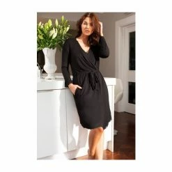 Pour Moi Black Sofa Loves Lace Jersey Wrap Dressing Gown
