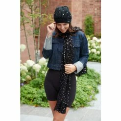 Pour Moi Black Viscose Foil Star Print Scarf