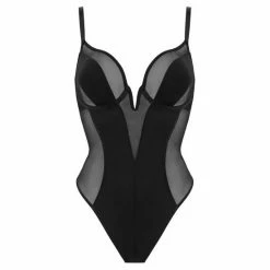 Pour Moi Black India Sheer And Opaque Underwired Plunge Body -Pour Moi Shop unnamed file 4970