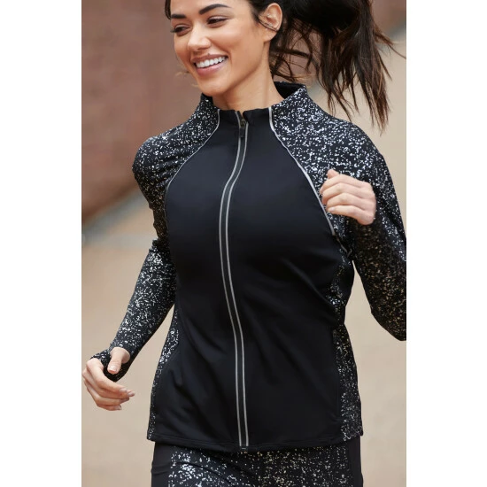 Pour Moi Black Energy Reflective Long Sleeved Zip Through Running Top 2 Pour Moi Black Energy Reflective Long Sleeved Zip Through Running Top - Image 2