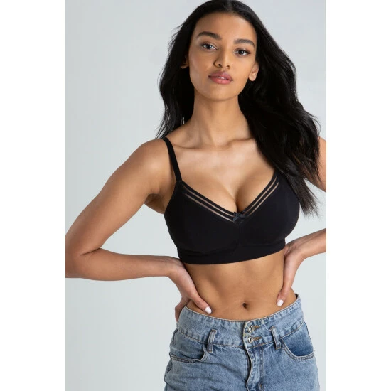 Pour Moi Black Twist Cotton Soft Non Wired Bra 1 Pour Moi Black Twist Cotton Soft Non Wired Bra