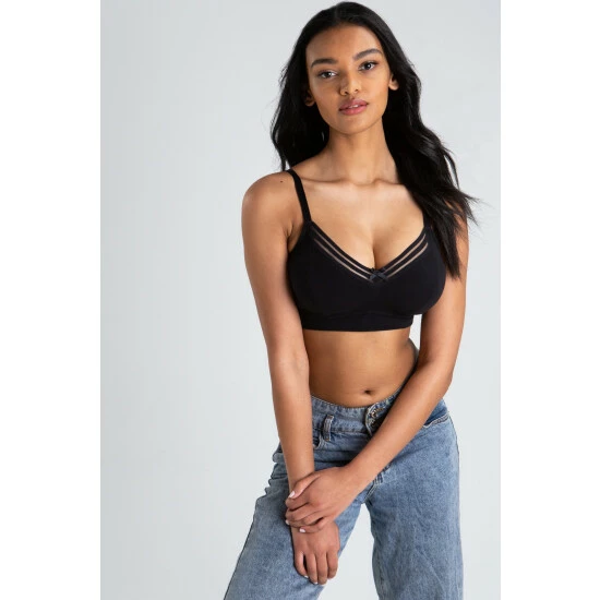 Pour Moi Black Twist Cotton Soft Non Wired Bra 2 Pour Moi Black Twist Cotton Soft Non Wired Bra - Image 2